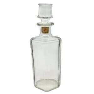 Vintage Diamond-Shaped Glass Decanter With Cork Stopper Holds 22 fl ozs 11"H